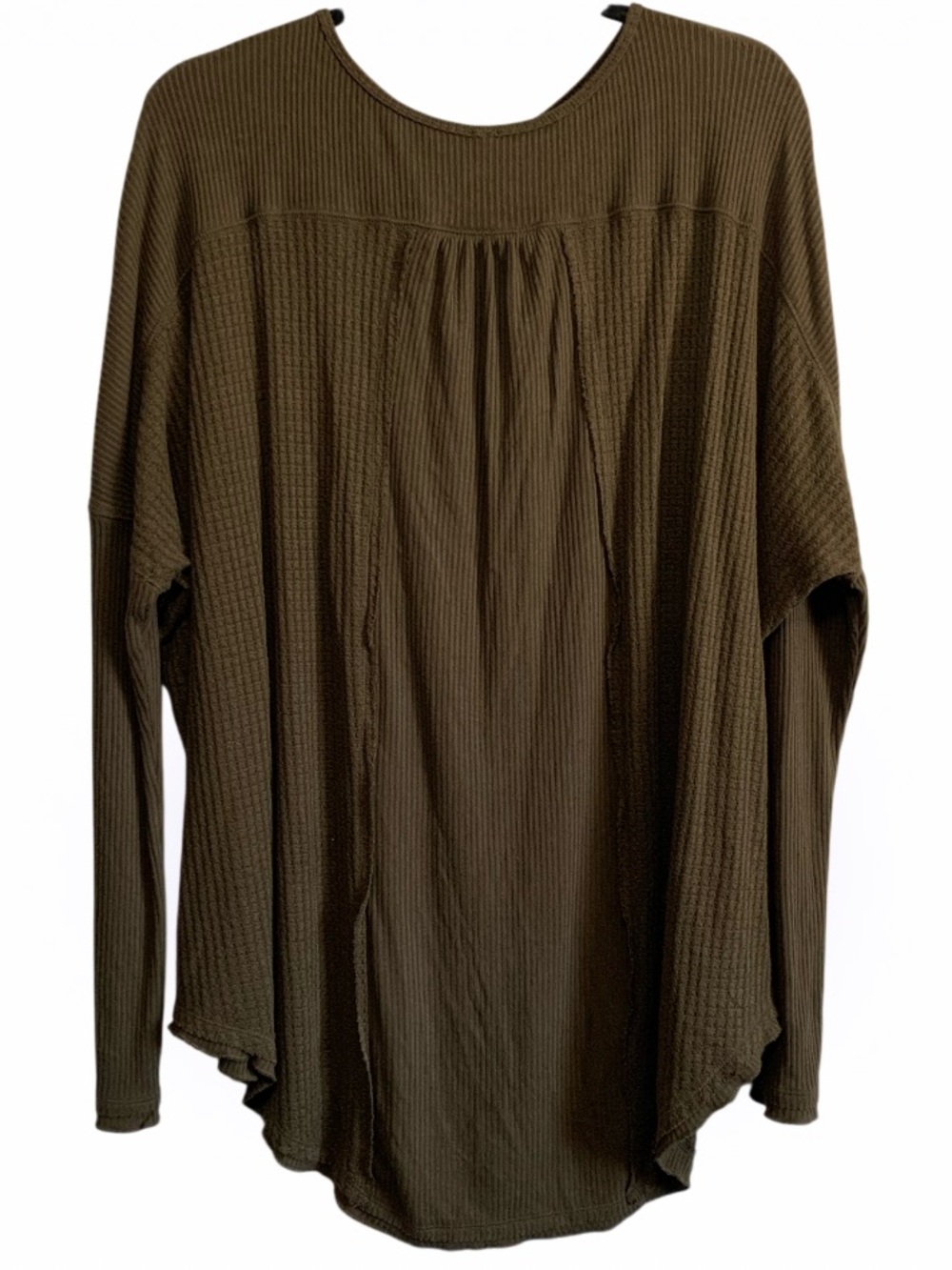 Free People Army Green Waffle Knit Long Sleeves Top - Picture 2 of 6